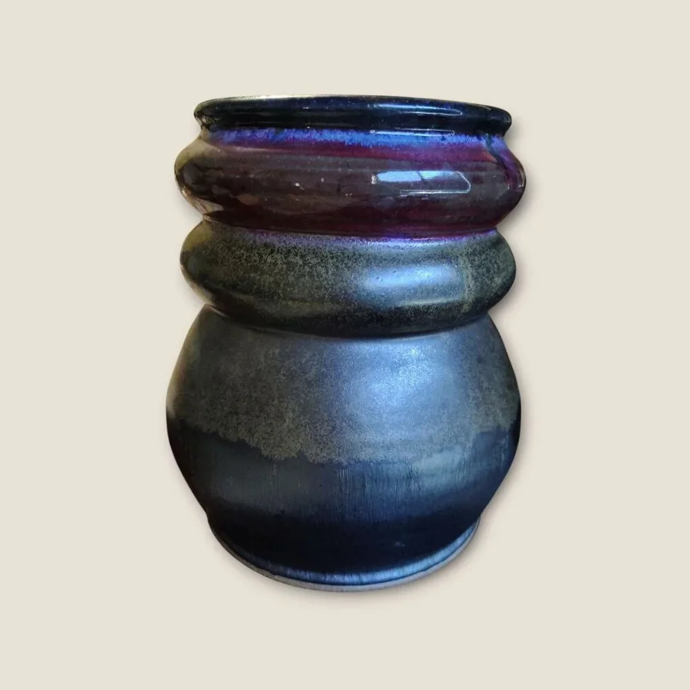 Studio Pottery Vase Signed Wesley 8x8 Multicolor Decorative Handmade Ceramic Art
